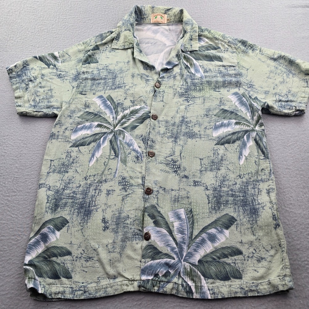 Koko Knot Hawaiian Shirt Men's Medium Green Palm Tree Rayon Beach Camp Resort